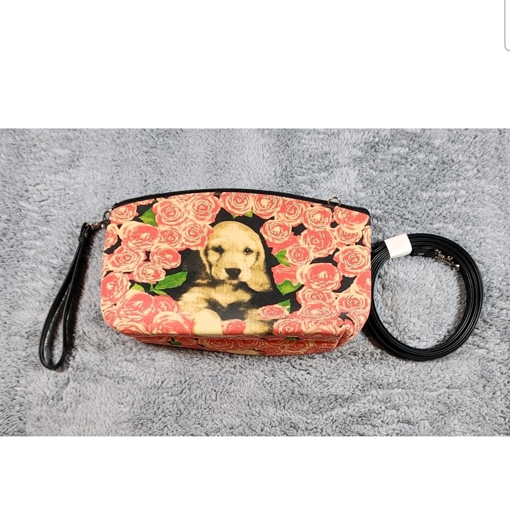 Golden Retriever Puppy Pink Floral Roses Women’s Wristlet Purse Unbranded
